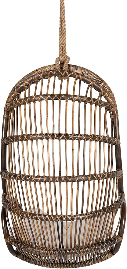 KOUBOO Hanging Rattan Swing Chair with Seat Cushion Handwoven Natural Rattan Chair Coastal Home Decor Furniture for Bedroom Living Room &amp Sun Room Antique Brown