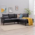 Panana Upholstered Sofa Couch Linen Fabric/Artificial Leather L Shaped Corner Sectional Modern Living Room Sofa (Black Faux Leather 5 seat Right Corner with Built-in USB Port)