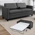 Mjkone Full Size Pull Out Sofa Bed 2-in-1 Modern Loveseat Couch Bed with Memory Form Mattress Faux Leather Convertible Sleeper Sofa Couch for Living Room Office Apartment and Small Space Grey
