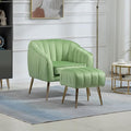 Velvet Accent Sofa Chair with Ottoman Comfy Living Room Chairs with Adjustable Legs Modern Upholstered Tufted Lounge Barrel Chair Ottoman Set for Bedroom Home Office (Grass Green)