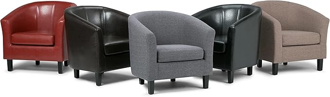 SIMPLIHOME Austin Tub Chair - 30 inch Wide Upholstered Faux Leather Contemporary Accent Chair in Black for Living Room or Office with High Arms Removable Cushion and Wraparound Back Design