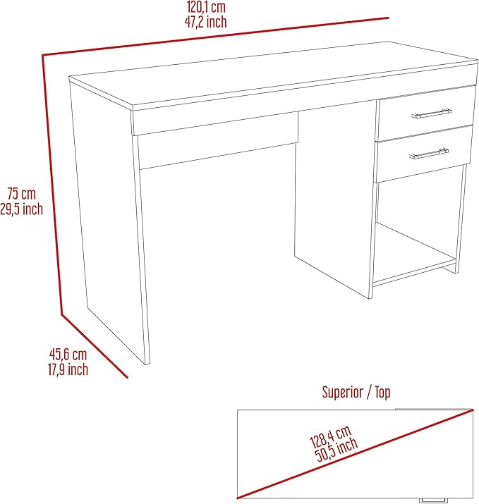 Open Shelf Computer Desk Light Grey - Spacious 2-Drawer Office Desk for Home Study - Modern Design with Ample Storage