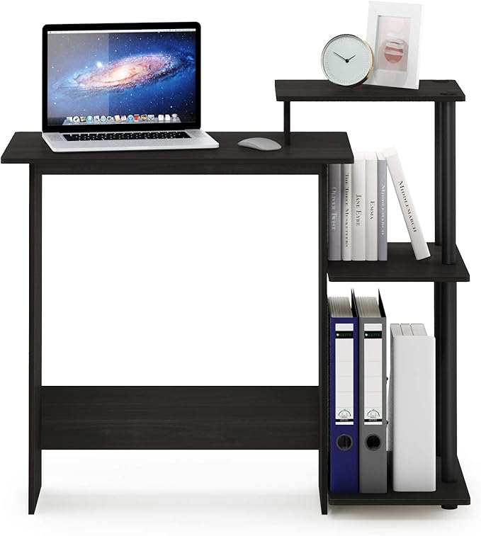 Furinno EFFICIENT Desk 28.6 Wide Gaming Desk with 3 Open Side Shelves Laptop Notebook Computer Desk Office Desk for Home Office Study Room Dorm Bedroom Espresso