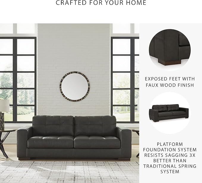 Signature Design by Ashley Luigi Modern Tufted Leather Match Sofa Black