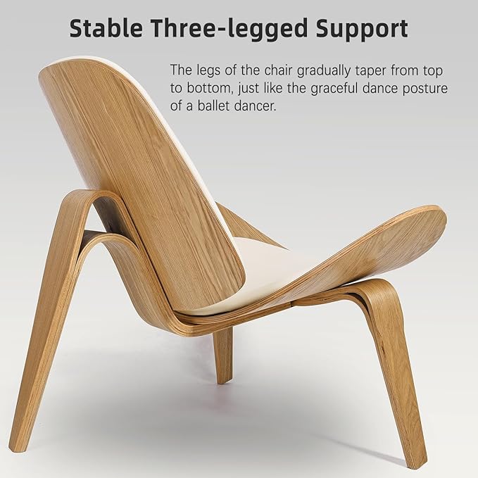 Hans Wegner Style Chair Simple and Modern Leather Shell Chairs with Padded Seat Ergonomic Three-Legged Shell Lounge Chair for Living Room Bedroom Office Space