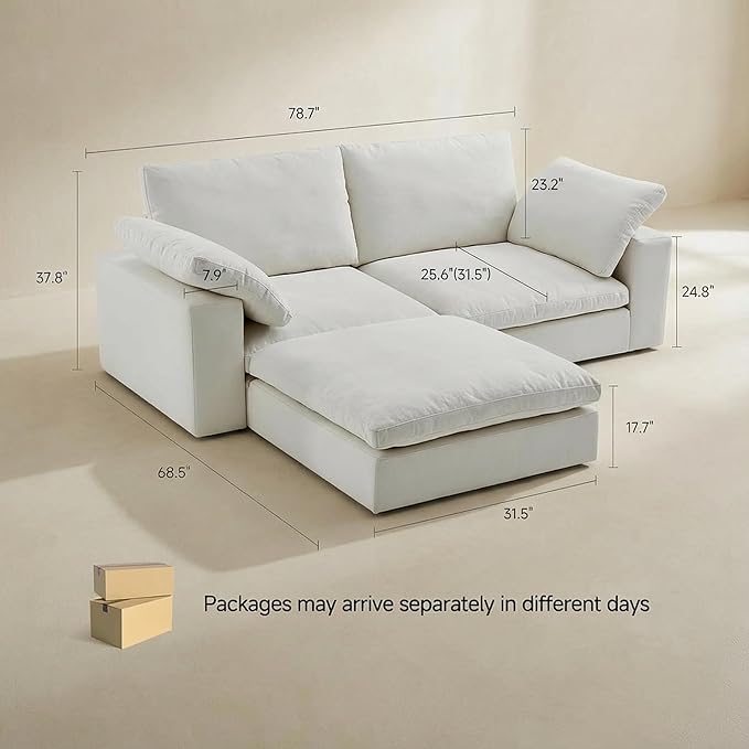 Cloud Couch Modular Sectional Sofa Oversized 31.5 Deep Seat Comfy Couch Sofas with Washable Cover Easy Assembly Sectional Cloud Couches for Living Room - Loveseat with Ottoman 78.7