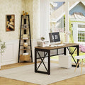 BON AUGURE Industrial Home Office Desks Rustic Wood Computer Desk Corner Ladder Shelf 5 Tier Metal Wood Corner Bookshelf Tall Corner Shelf Plant Stand for Living Room