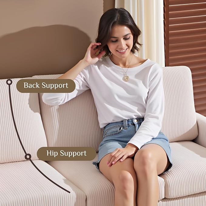Karl home Small Sectional Couch L Shaped Sofa with Movable Storage Ottoman Corduroy Upholostered Sofa Chaise with Side Pockets for Living Room Apartment Studio Beige