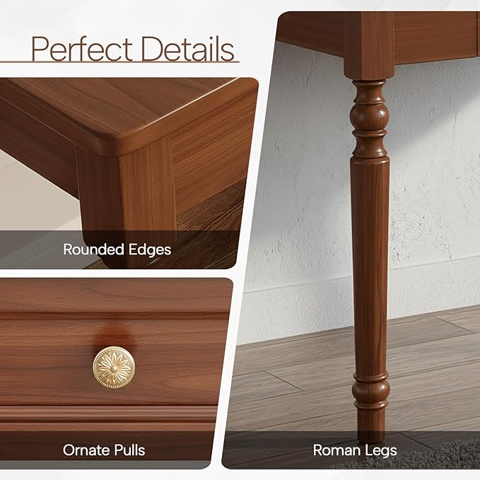 47 Solid Wood Executive Desk Walnut Large Dual Monitor Workstation Full-Extension Drawers