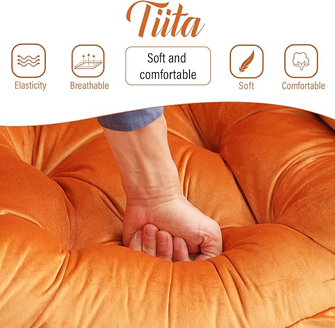 Tiita Lazy Chair with Ottoman Orange Modern Large Accent Armchair Comfy Leisure Sofa Reading Chair with Footrest for Bedroom Living Room Dorm Rooms Garden Velvet Orange