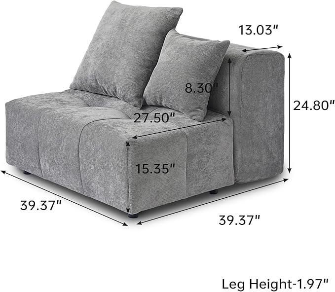 Modular Sectional Sofa Cloud Couch with Deep Seats Modern Sectional Couches for Living Room/Bedroom/Apartment Simple Assembly Gray Middle Modular