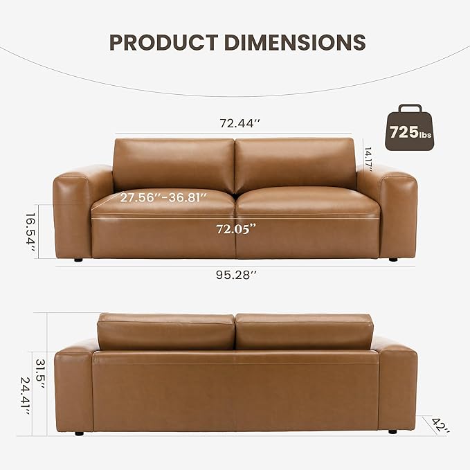 COLAMY Mondo Leather Modern Minimalist Sofa Brown