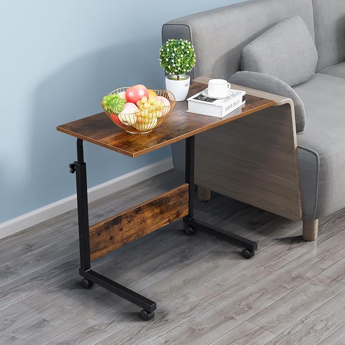 Computer Desk Adjustable Height Stand Up Desk Portable Laptop Desk Mobile Standing Desk Bedside Table Work Desk for Home Office Rolling Steel Side Table with Baffle 31.5 x 15.7Brown