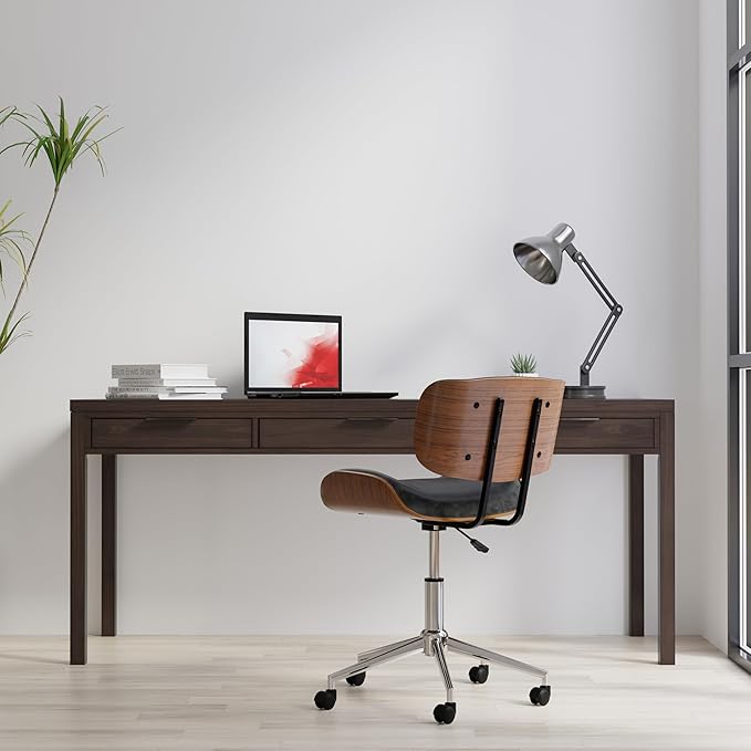 SIMPLIHOME Hollander Desk - 72 Inch Wide Solid Wood Writing Desk in Warm Walnut Brown Contemporary Modern Home Office Computer Table for Study with 2 Drawers and Flip-Down Keyboard Tray