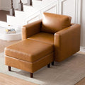 ABCASA Faux Leather Oversized Accent Chair with OttomanUpholstered Armchair with StorageExtra-Deep-Seated Modular Single SofaReading Chair with Footrest for Living Room Lounge Chair Brown