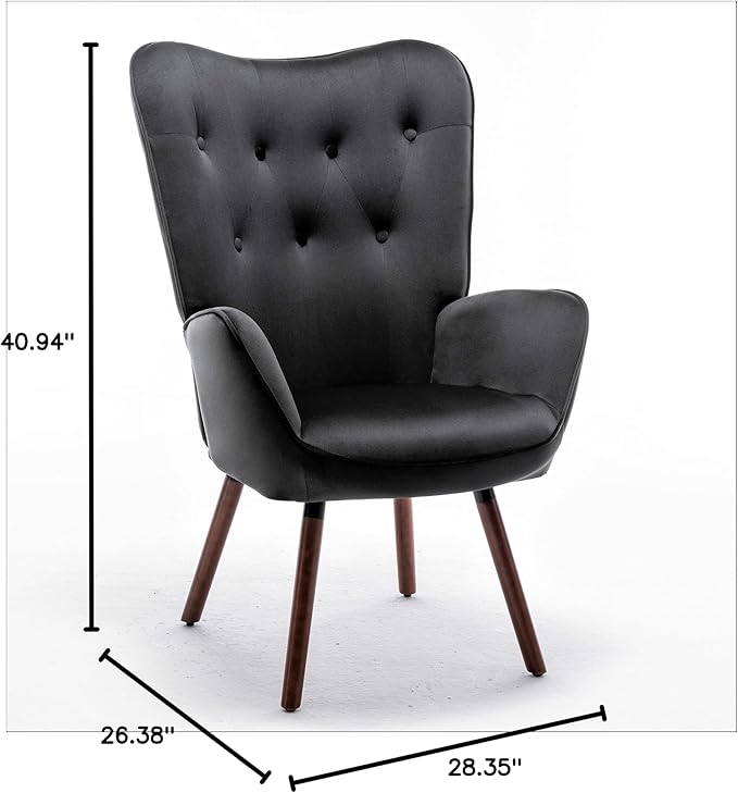 Chic Accent Arm Chairs for Living Room Bedroom or Home Office Button-Tufted Midcentury Armchair with Wingback Design and Splayed Legs Black