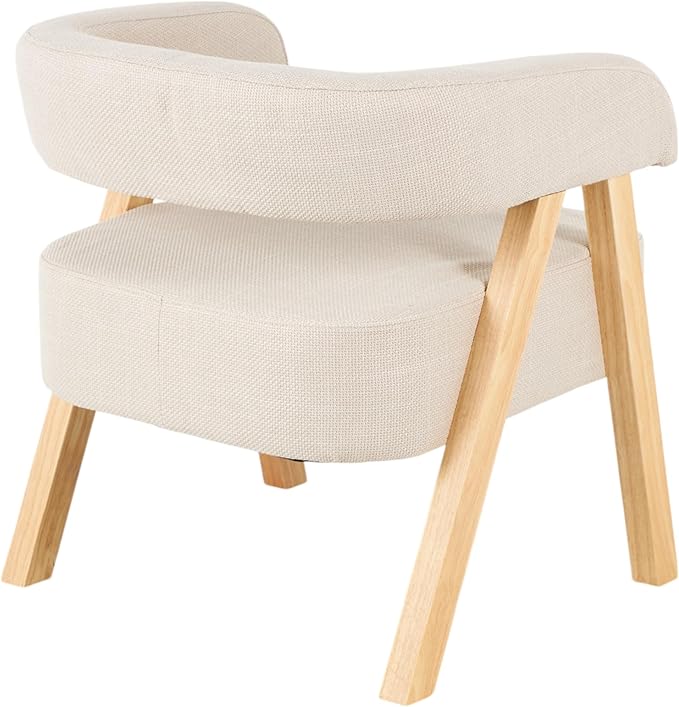 Deco 79 Polyester Living Room Accent Chair Arched Boucle Side Chair with Brown Angled Wooden Legs Corner Chair 25 x 26 x 28 Beige
