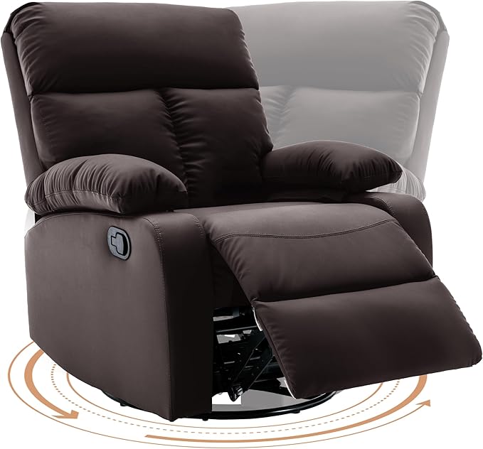 Swivel Rocker Recliner Rocking Recliners Chair for Small Spaces Small Rocker Recliner Chair Nursery Rocking Chairs for Living Room RV Nursery Brown