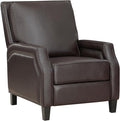 Push Back Reclining Chair Dark Brown Faux Leather Modern Living Room Chair for Relaxation Solid Wood Frame