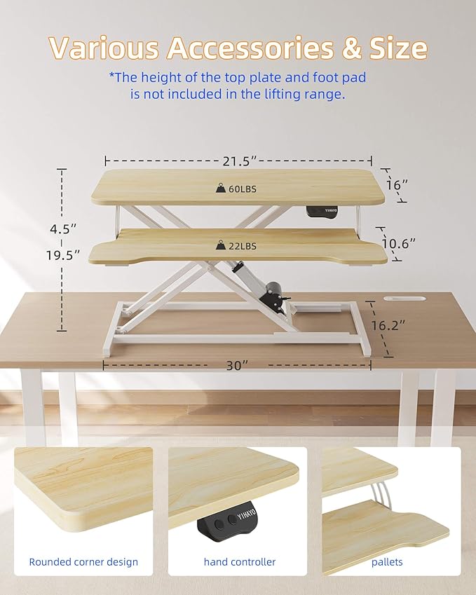 YIHAYO Electric Standing Desk Converter 32 inch Sit to Stand Up Height Adjustable Desk Riser Quick Sit to Stand Tabletop Dual Monitor Riser Workstation for Home Office with Keyboard Tray Natural