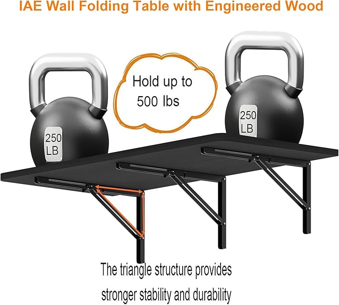 IAE 48 x 22 Floating Foldable DeskWall-Mounted Folding Computer Table with Engineered WoodStudy Table with Shelf BracketsFold Down ShelfFold Computer Desk for Small ApartmentHolds 500 lbBlack