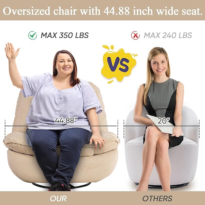 Smart Oversized Electric Recliner Chair 360° Round Swivel Rocking Glider Rocker for Adults Modern Comfy Ergonomic Chaise Lounge Indoor Theater Seating Living Room Chairs Reading Soft Camel Fabric