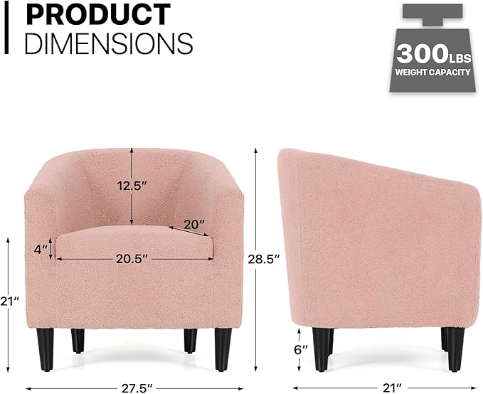 MoNiBloom Accent Barrel Chair Boucle Fabric Accent Chair Modern Sherpa Elegant Armchair with Cozy Soft Padded 300lbs Capacity Compact Sofa Chair for Living Room Bedroom Office Soft Pink