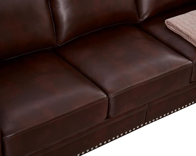 82 Faux Leather Pu Couch Underseat Storage Classic Sofa Elegance 3 Seat with Rolled Armrests Nailhead Trim Wood Legs Classic Living Room Accent Sofa 3 Seat-Burgundy