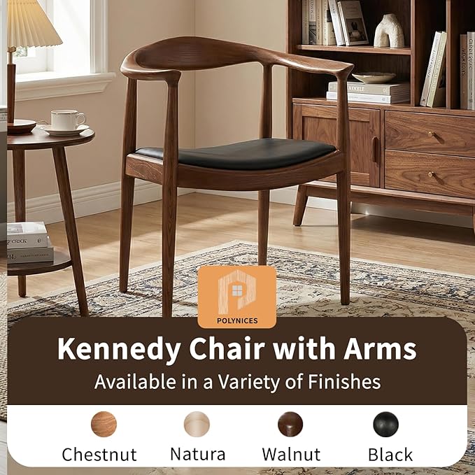 Polynices Mid Century Modern Dining Chair Pu Upholstered Kennedy Chair Solid Wood Armchair for Dining Room Kitchen Office Living Room .(Walnut)