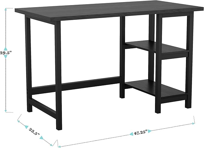 Martha Stewart Beckett Modern Trestle Desk with Open Side Shelving in Black Wood Grain Finish