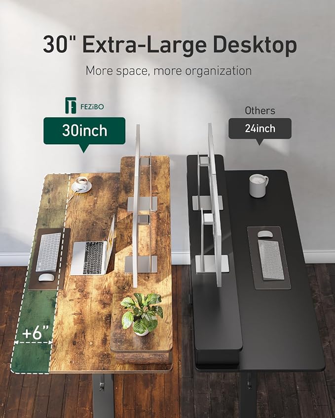 CubiCubi 55 x 30 Standing Desk with Drawers Height Adjustable Electric Workstation Computer Sit Stand Up Table with Large Storage Shelf 4 Drawers and 2 Hooks Rustic Brown