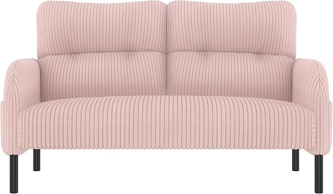 47'' Small Loveseat Sofa Comfy Corduroy Love Seat Couch for Small Spaces 2 Seater Sofa Office Couch with Solid Wood Legs for Living Room Bedroom Apartment (Pink)
