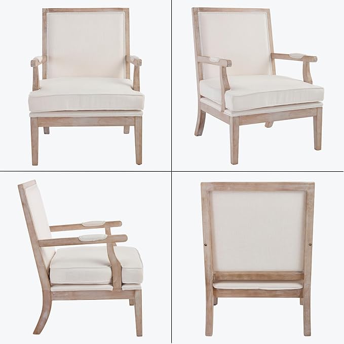 chairus Farmhouse Linen Accent Chair Set of 2 Upholstered Reading Chair with Solid Wood Frame Lounge Arm Chair with High Back for Living Room Reception Room Waiting Room Beige