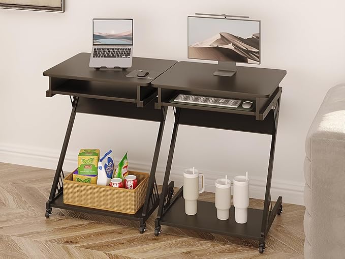 Zenira Small 24 Inch Tall Computer Desk with Drawers Corner Gaming Desk for Bedroom Home Office Black