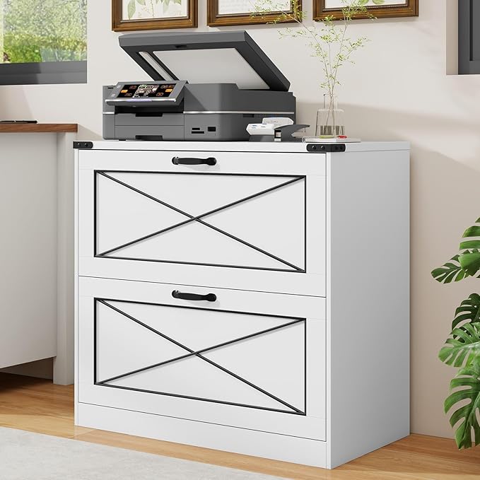 Vabches Lateral File Cabinet with 2 Drawers Farmhouse Filing Cabinet Office File Cabinet with File Drawers Wood Rustic Storage Cabinet File Organizer for Home Office Living Room White