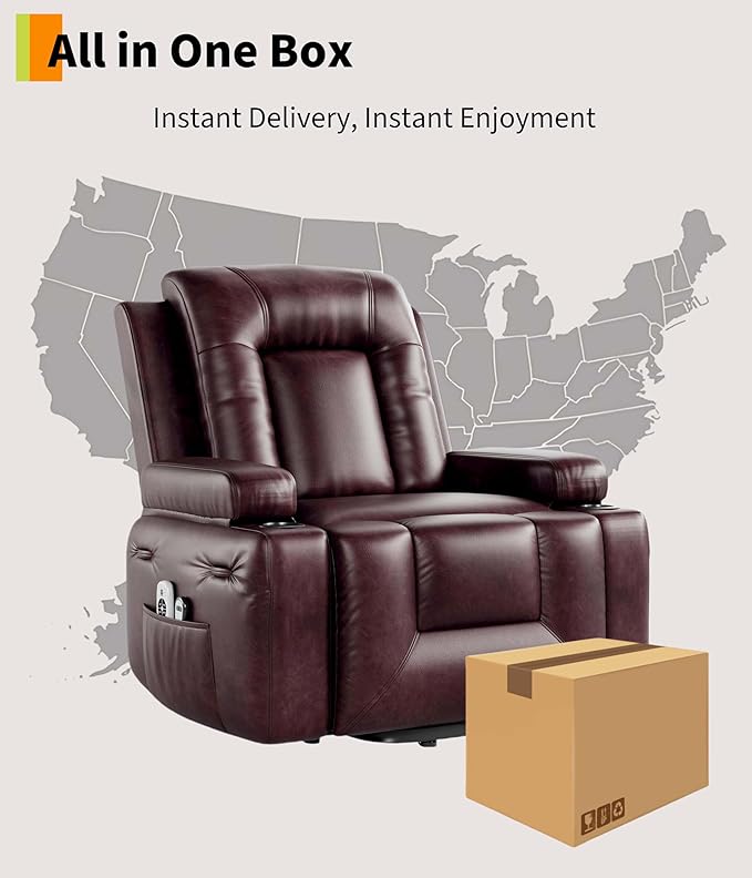 GarveeHome Power Lift Recliner Chair - Heat and Massage PU Leather Electric Lift Recliner for Elderly &amp Mobility Impaired Adjustable Back and Legs Heavy Duty Lift Chair for Seniors
