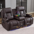 IPKIG Power Loveseat Recliner Sofa with Flip-Up Backrest Console Drawer AC Outlet LED Light Wall Hugger Recliners for Living Room RV Home Theater (Chestnut Console with Music LED)