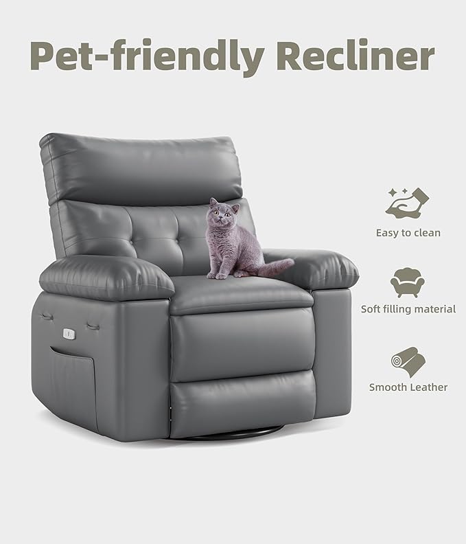 Oversized Swivel Recliner Chair for Adults 400LB Capacity Manual Recliner with 1.5X Plush Cushion 3-Position PU Leather Lounge &amp Nursery Recliner for Living Room &amp Bedroom