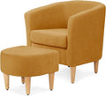 Athena Collection Modern Accent Chair with Ottoman Linen Barrel Sofa Chair Comfy Upholstered Armchair Reading Chair with Thickened Seat Cushion for Bedroom Living Room Yellow