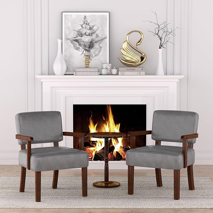 Accent Chair PU Leather Oversized Living Room Chairs with Soft Seat and Armrests Armchair for Bedroom Dinning Reading and Waiting Rooms (Leather Gray)