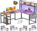 Aheaplus L Shaped Gaming Desk 59 Reversible Gaming Desk with Power Outlet and Led Lights L Shaped Computer Desk with Storage Shelves &amp Monitor Stand Home Office Desk L Shaped Desk Rustic Brow