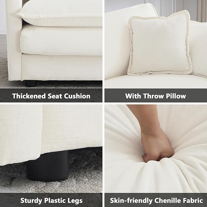 mikibama Luxury Modular Sectional Sofa 146.5 Modern Chenille Comfy Cloud Couches for Living Room Office 4 Seater Deep Sofa with 2 Armrest Pillows and 4 Toss Pillows Beige