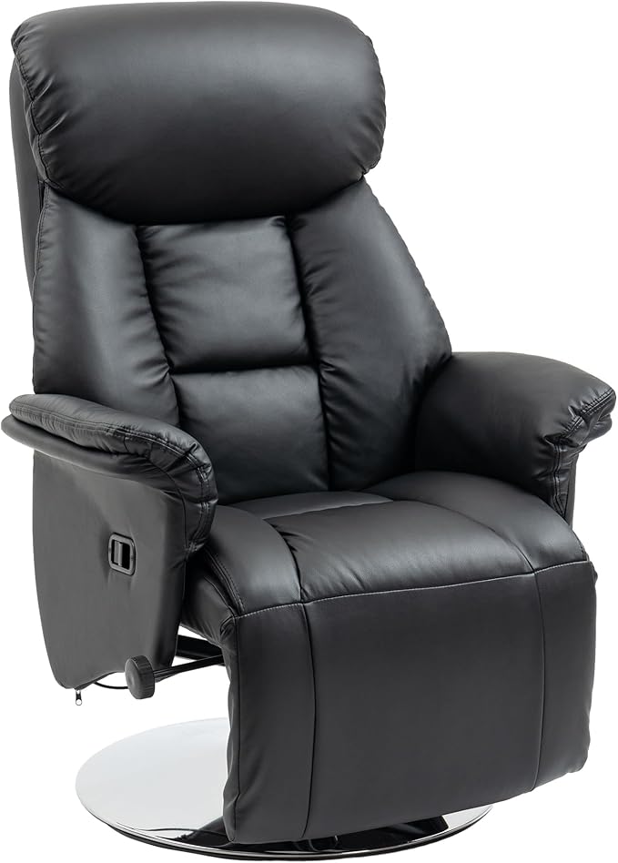 HOMCOM Swivel Recliner Chair PU Leather Reclining Chair with Retractable Footrest Padded Arms for Living Room -Black