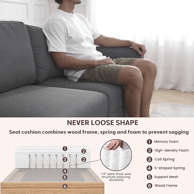 Modular Sectional Sofa Couch with Storage Space Underneath 93''L 3 Seater Sofa with Deep 27'' Seat &amp Rolled Armrest Design Wood Frame Seat with Dual Spring and Memory Foam Cushion