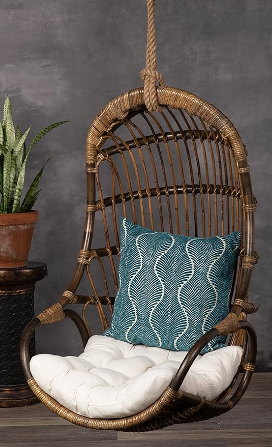 KOUBOO Hanging Rattan Swing Chair with Seat Cushion Handwoven Natural Rattan Chair Coastal Home Decor Furniture for Bedroom Living Room &amp Sun Room Antique Brown