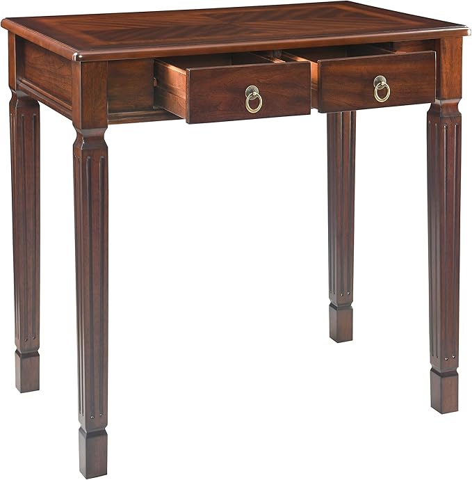 Small Computer Writing Desk with 2 Storage Drawers 31.5W Vanity Dressing Desk French Provincial Corner Desk Table with Carved Legs Solid Wood Accent Table Easy Assembly Dark Cherry SSZ-D1258