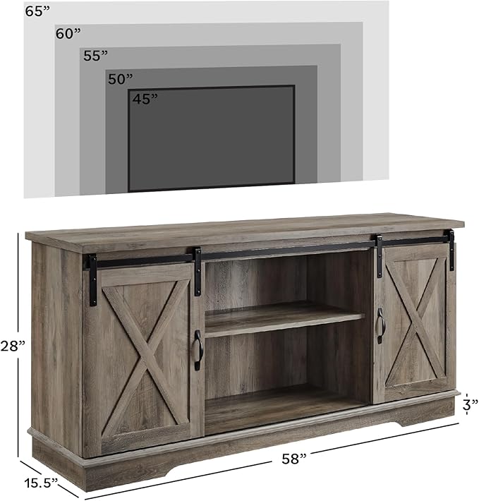 Walker Edison Richmond Modern Farmhouse Sliding Barn Door TV Stand for TVs up to 65 Inches 58 Inch Grey Wash