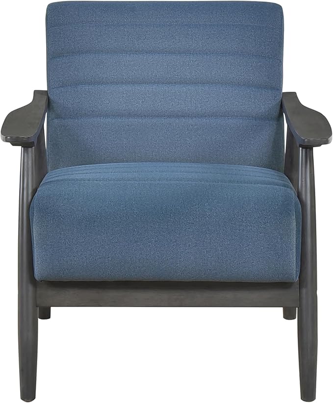 Casual Transitional Chair with Blue Fabric Upholstery and Dark Gray Frame Solid Wood Furniture for Living Room Style