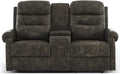 DRMBOOK RV Loveseat Recliner Sofa with Console Faux Leather Double Wall Hugger Reclining Couch Manual Home Movie Seating 2 Person Recliner Chair with Cup Holders/Storage/Pocket/Pillow Black&ampGrey