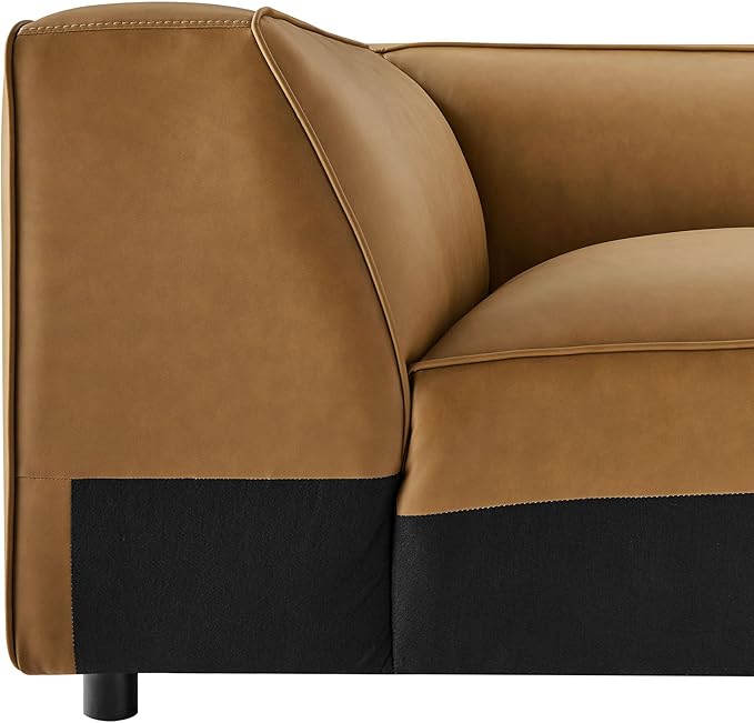 Modway Auren Vegan Leather Corner Modular Chair in Camel - Mid Century Modern Faux Leather Corner Sectional Couch - Living Room Armless PU Leather Single Sofa Chair